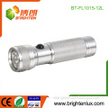 Factory Bulk Sale 3*AAA Battery Powered Metal Logo printed Silver Color Portable 12 led Aluminum led Torch Light